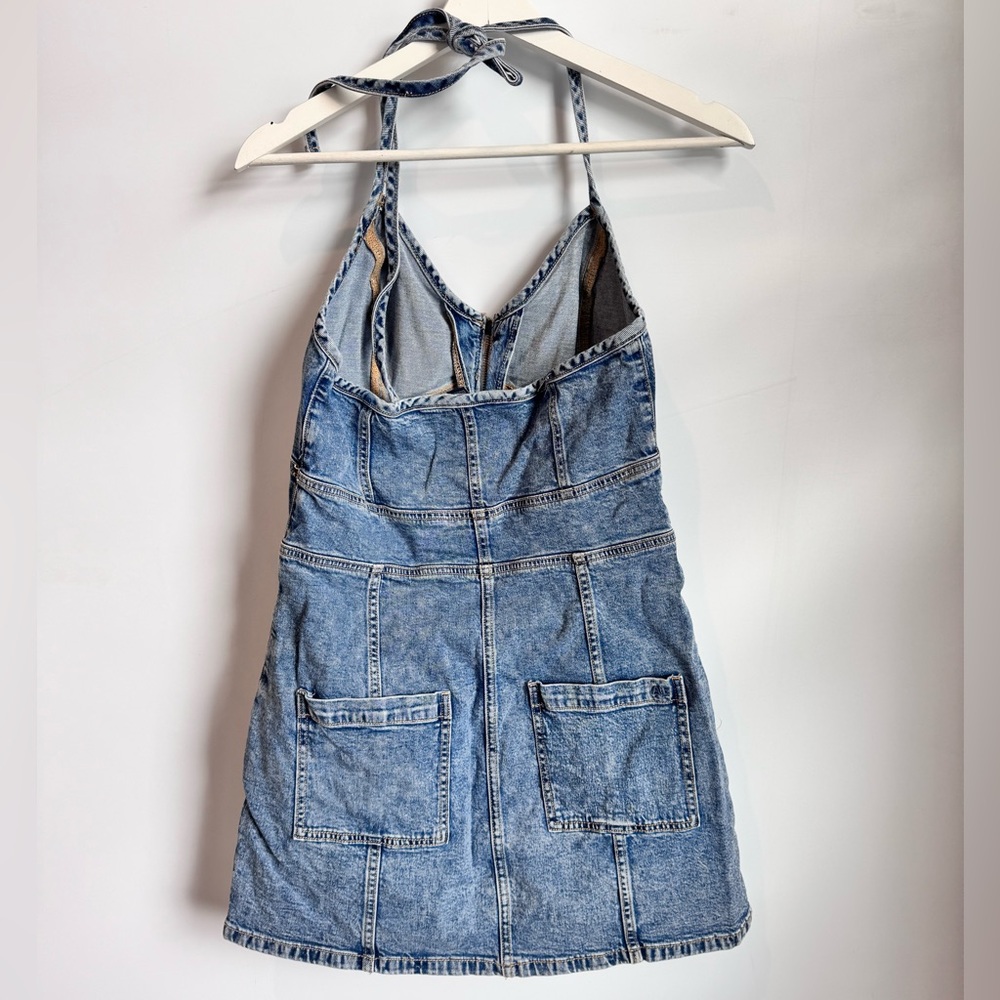 AE Denim Halter Zip Front Mini Dress Size 12 - Picture 4 of 7